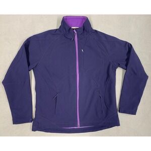 Double Diamond Jacket Women's Size Medium Fleece Lined Soft Shell Navy & Purple